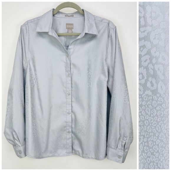 Chico's Leopard Print Button Up Shirt 3/XL Gray Wrinkle Resistant Work Office - Picture 1 of 9